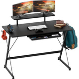 SHW 40 Inch Gaming Desk with Monitor Riser, Drawer and Hooks, Black SHW