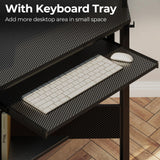 Rolanstar Corner Desk, 44.5" W x 34.5" H Small Carbon Fiber Computer Desk with Power Outlets, LED Lights and Keyboard Tray, Small Office Computer Desk with Monitor Stand for Small Space, Carbon Black Rolanstar