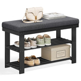 SONGMICS Bamboo Shoe Bench, 3-Tier Shoe Rack, Stable Shoe Organizer for Entryway, Living Room, Bench Seat Holds Up to 330 lb, 11.4 x 28 x 19.3 Inches, Black and Gray ULBS604B01 SONGMICS
