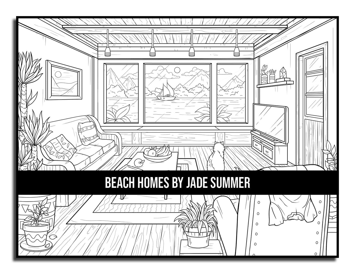 Beach Homes: An Adult Coloring Book with Beautiful Vacation Houses, Charming Interior Designs, and Relaxing Nature Scenes WoodArtSupply