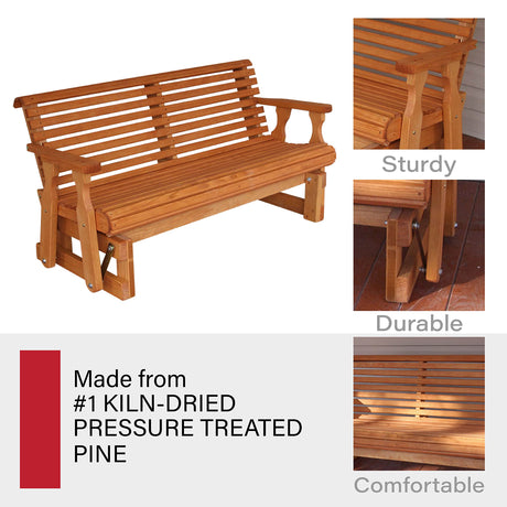 Amish Heavy Duty 800 Lb Roll Back Pressure Treated Porch Glider (4 Foot, Cedar Stain) Amish Casual