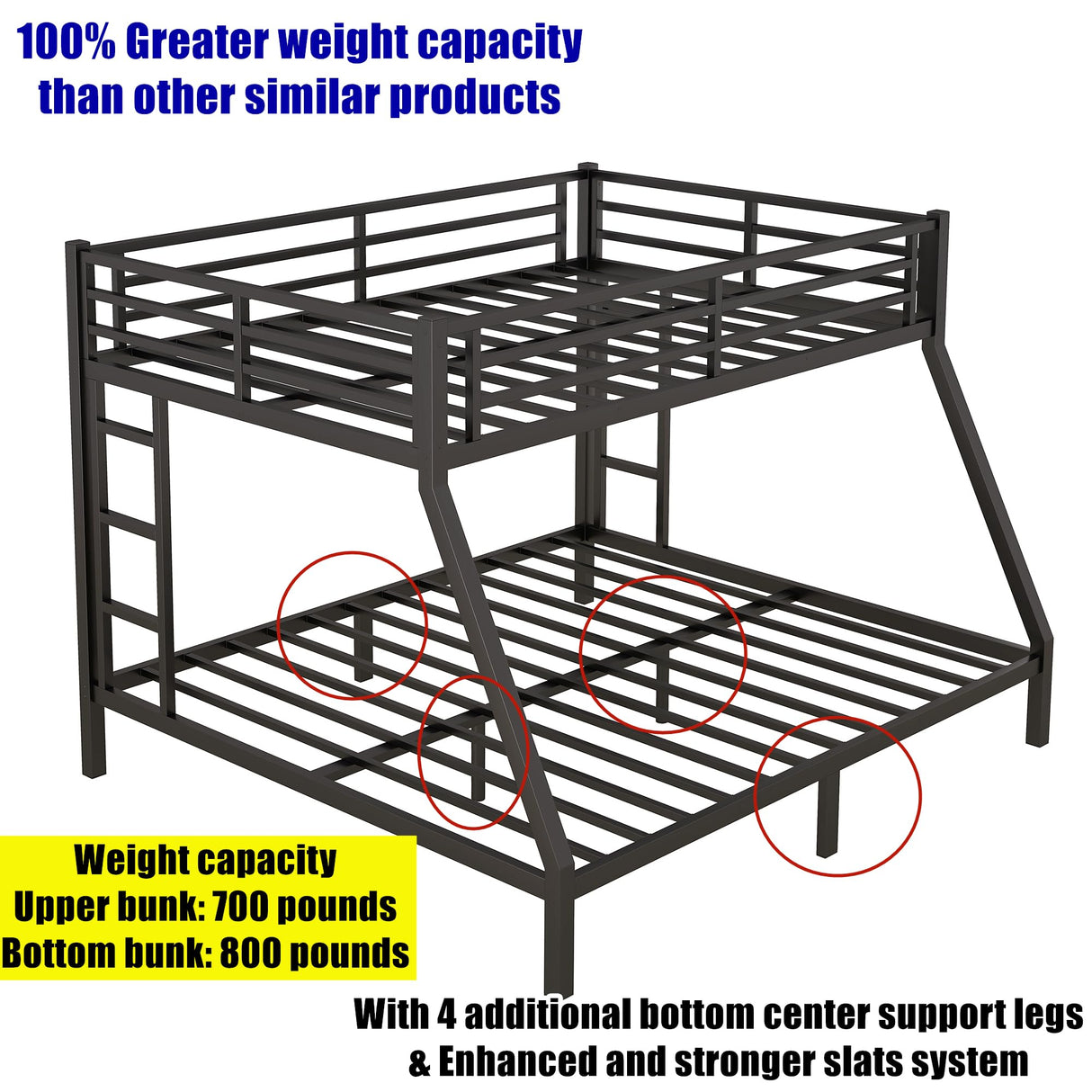 SIGONE Stronger & Safer Steel Bunk Bed Queen Over King Size, Metal King Bunk Bed with Reinforced Legs and Ladder (Easier to Assemble) (Queen Over King) SIGONE
