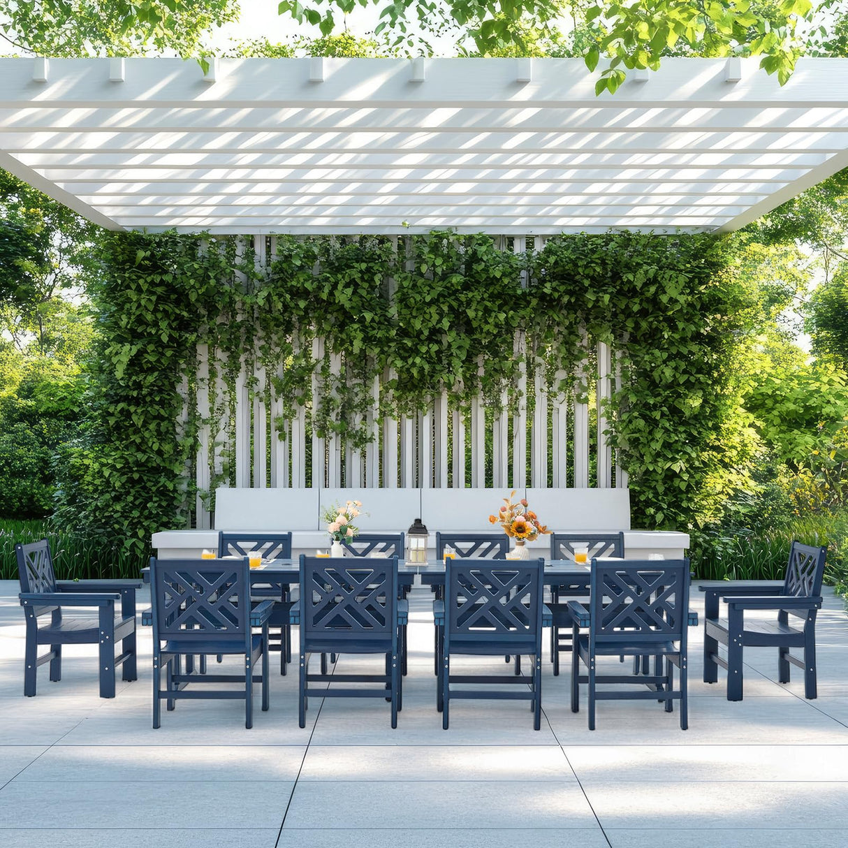 AXMOLM 12 Piece HDPE Outdoor Dining Set for 10, Patio HDPE Furniture Set with 2 Table and Umbrella Hole, Outdoor Table and Chairs for Garden, Poolside, Backyard, Deck AXMOLM