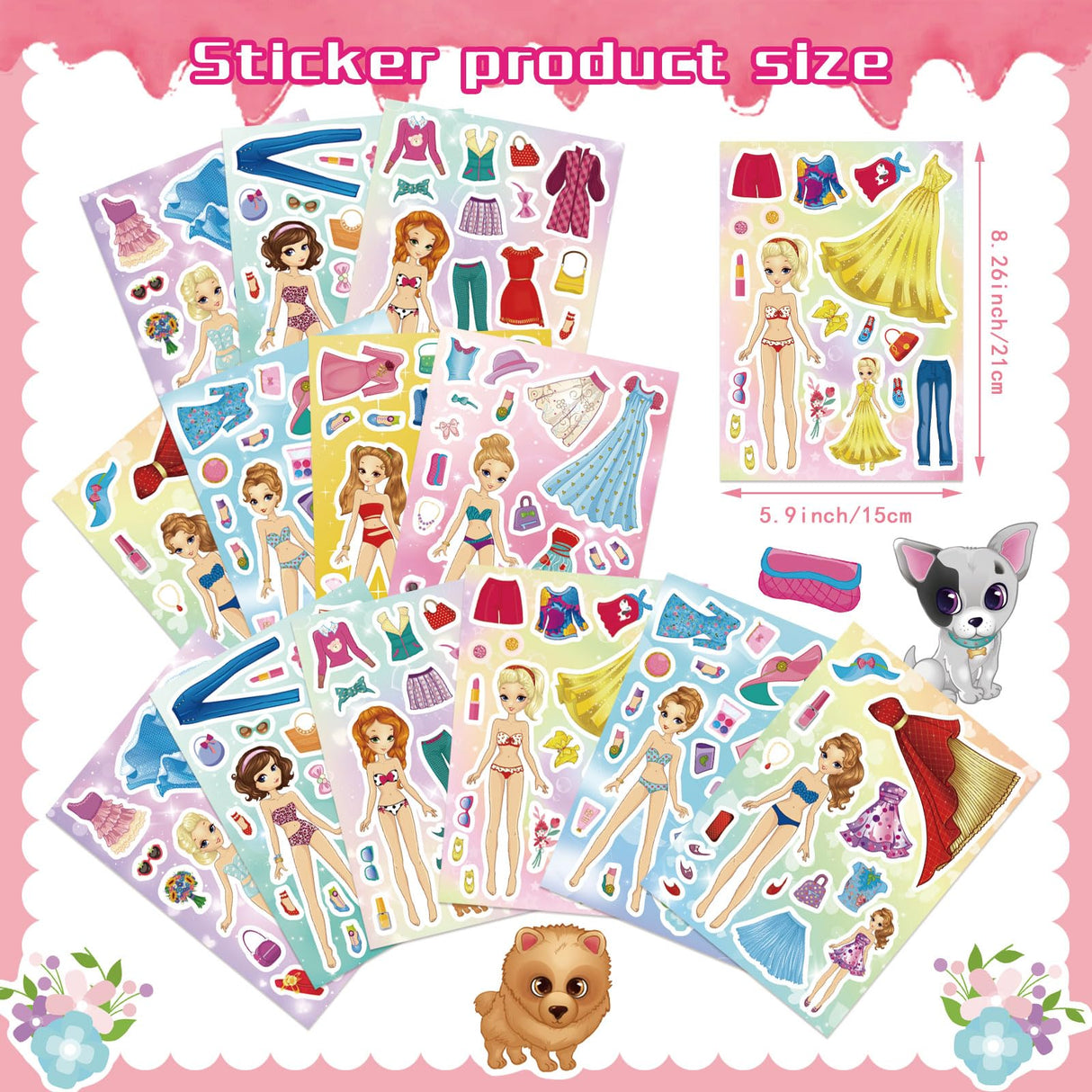 Stickers for Kids, 24 Sheets Dress Up Stickers for Girls, Make Your Own Fairy Princess Sticker, Birthday Party Favor, Classroom Rewards, Art Craft DUJAA