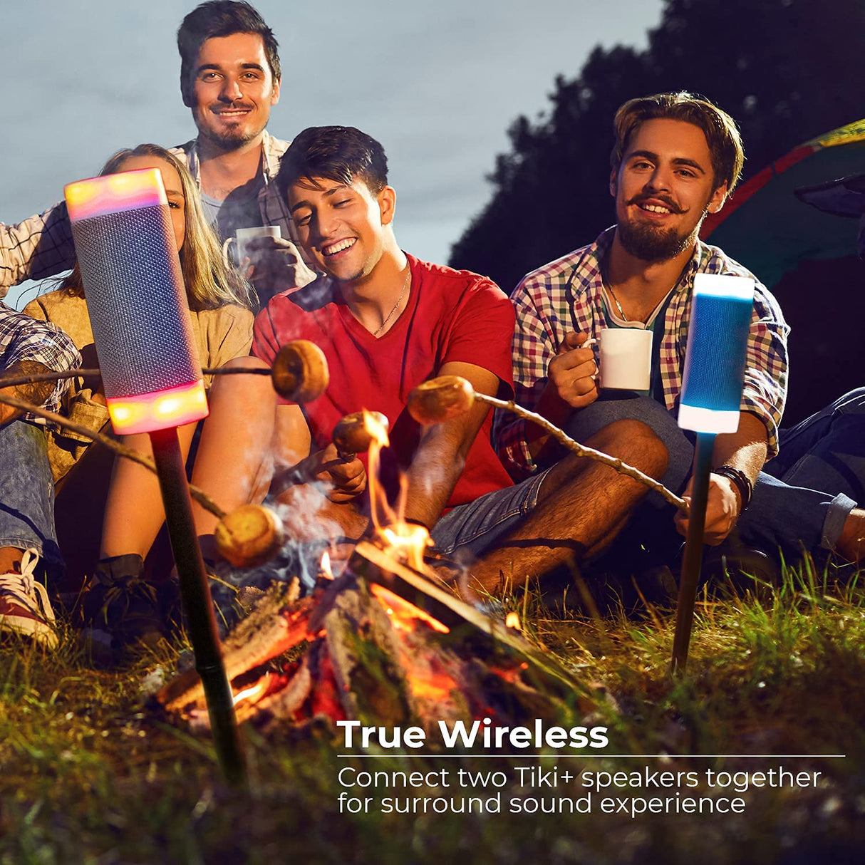 iJoy Wireless Speaker with 10 Hour Playtime - IP66 Waterproof, Dustproof, Weatherproof Light Up Bluetooth Tiki Speaker with LED Lights + Adjustable Stake Height for Use As Wireless Outdoor Speaker iJoy