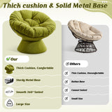 Papasan Chair with Cushion and Frame, 360° Swivel Accent Chair, Comfy Chenille Upholstered Round Modern Oversized Reading Lounger with Metal Base Lazy Chair for Bedroom, Living Room, Olive Green SLEERWAY