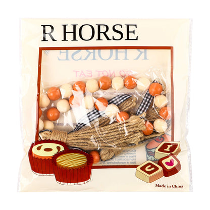 R HORSE Wood Bead Tassel Garland Thanksgiving Farmhouse Rustic Bead with Jute Rope Plaid Tassel Tray Decoration Retro Room Decor Home String Prayer Wall Décor for Nursery Room Vase Ornament