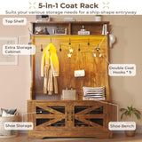 Itaar Hall Tree with Bench and Shoe Storage, 5-in-1 Entryway Bench with Coat Rack, 10 Shoe Cubbies & 9 Coat Hooks, Barn Door & Adjustable Shelf (Rustic Brown) Itaar