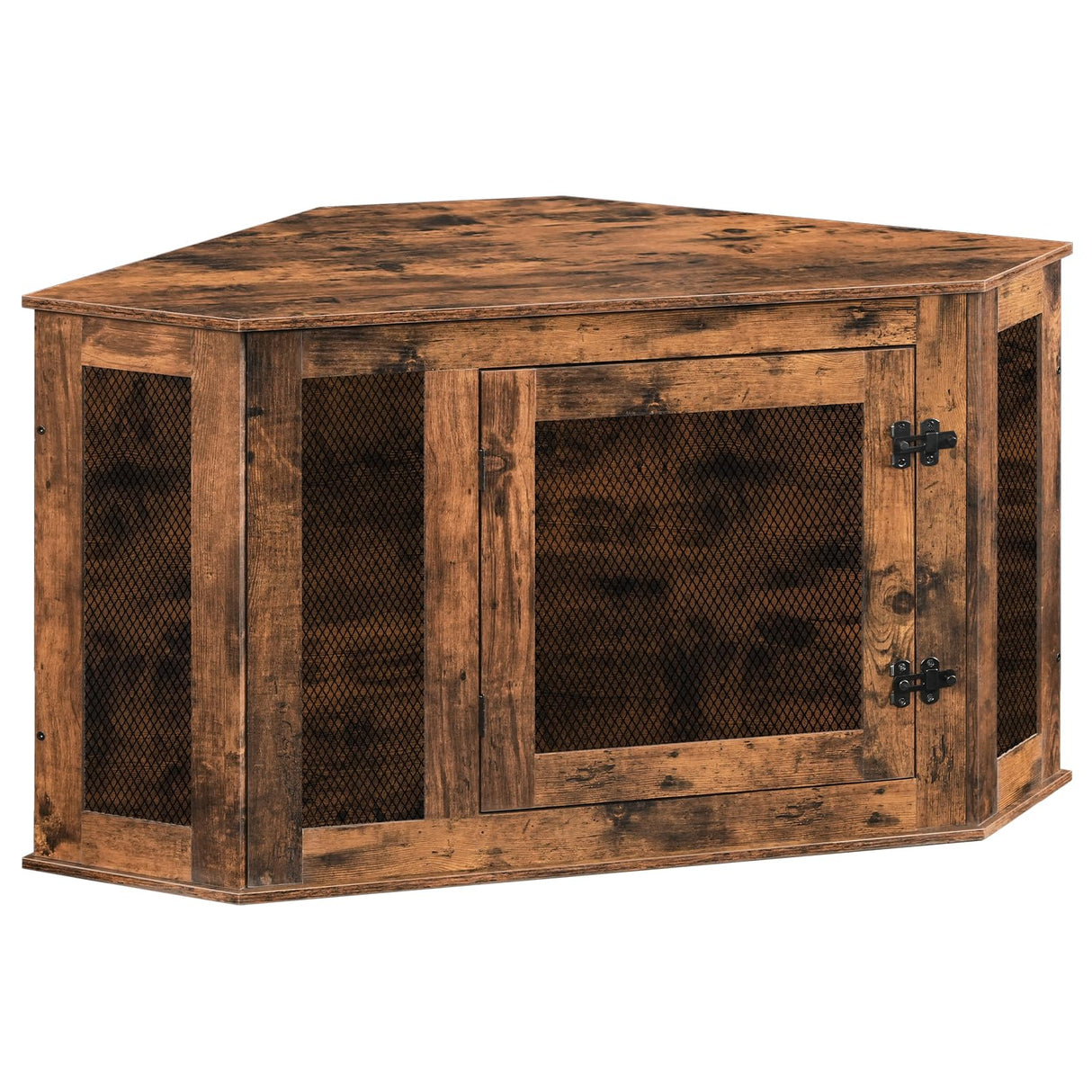 MAHANCRIS Corner Dog Crate Furniture, Wooden Dog Kennel End Table, Decorative Pet Crate Indoor Use, Furniture Style Dog House for Small Medium Dog, Dog Cage TV Stand, Rustic Brown DCRB0801 MAHANCRIS