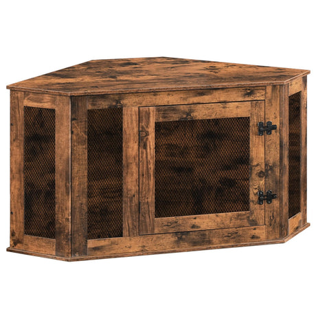 MAHANCRIS Corner Dog Crate Furniture, Wooden Dog Kennel End Table, Decorative Pet Crate Indoor Use, Furniture Style Dog House for Small Medium Dog, Dog Cage TV Stand, Rustic Brown DCRB0801 MAHANCRIS