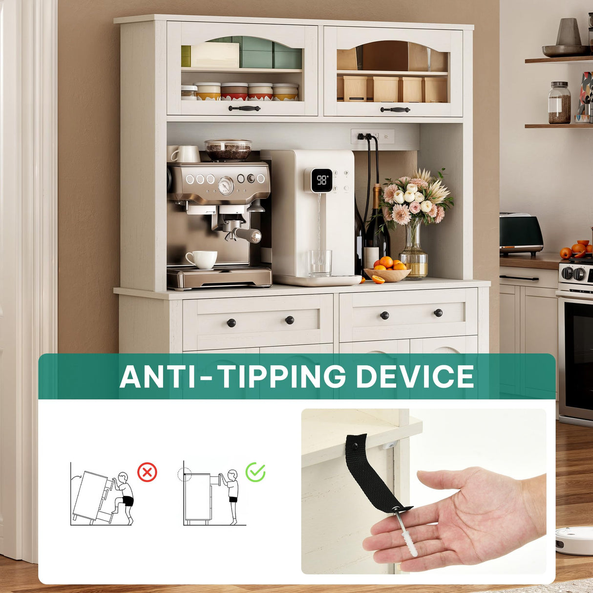 YITAHOME 71" Kitchen Pantry Cabinet with Charging Station, Tall Farmhouse Kitchen Hutch Cabinets with Microwave Stand and Storage, Buffet Pantry Cupboard with Countertop for Dining Room, White YITAHOME