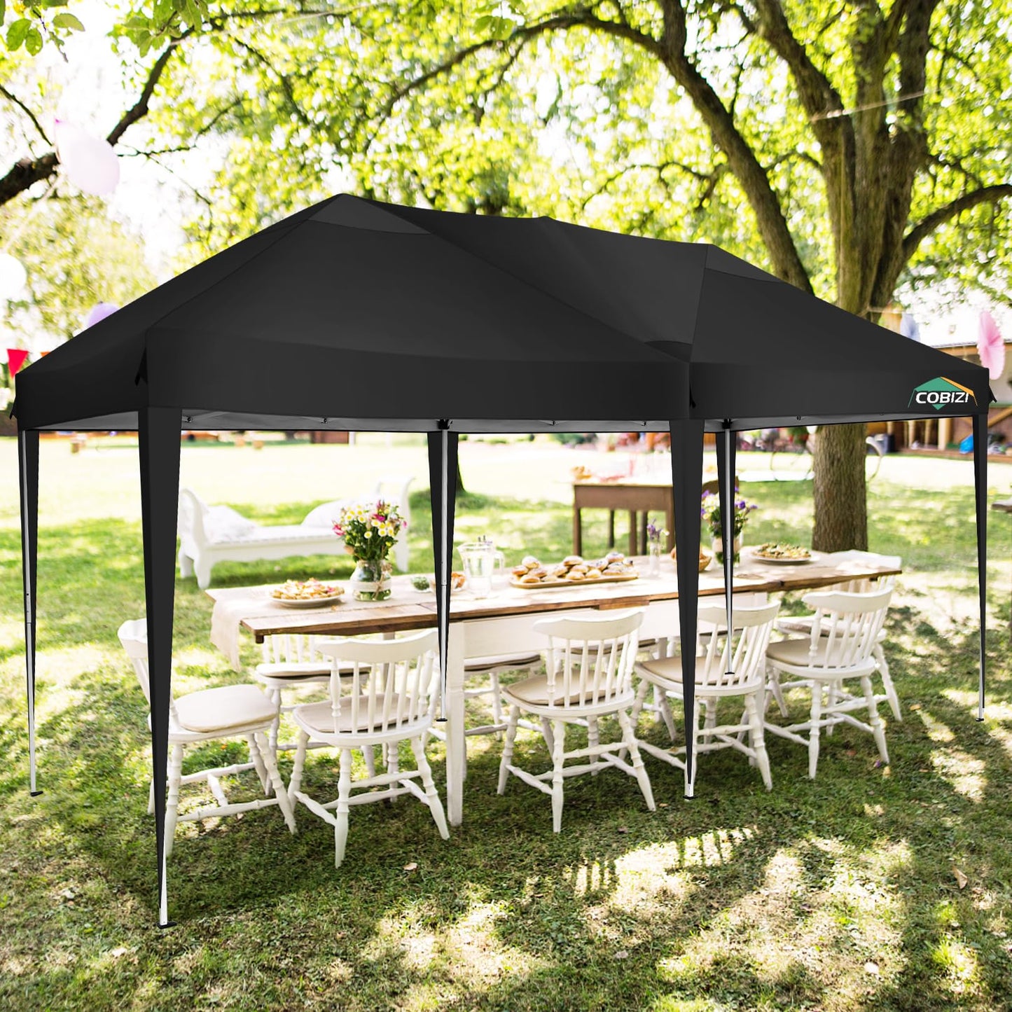 COBIZI Canopy 10x20 Pop Up Canopy Tent with 6 Sidewalls Easy Pop Up Tent 10x20 Waterproof Commercial Instant Shelter UPF 50+ Portable Gazebo Wedding Tents for Parties Carport Vender Events(Black..