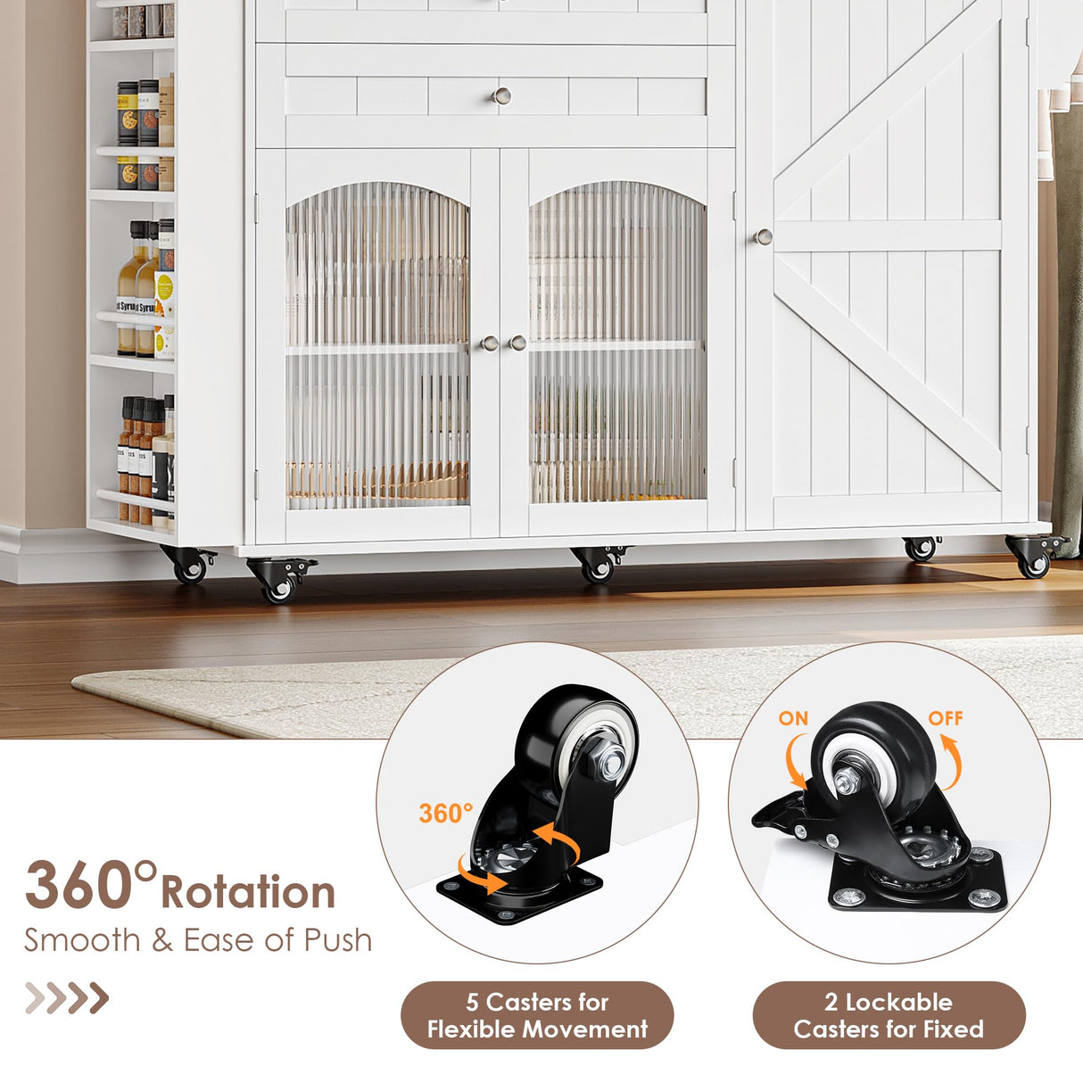 FINETONES Kitchen Island with Storage, Rolling Kitchen Island on Wheels with Wood Drop Leaf Countertop, Island Table Bar Cart with Spice Towel Rack Portable Kitchen Table Kitchen Carts on Wheels FINETONES