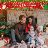 Lecheme Merry Christmas Banner 8x1.6 ft Yard Fence Backdrop Outdoor Red Santa Christmas Party Decorations Lecheme