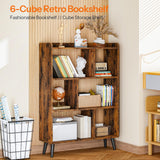 HOOBRO 6 Cube Bookshelf, 4 Tier Bookcase with Legs, Mid-Century Modern Bookshelves, Large Open Storage Shelf, Wooden Book Case for Living Room, Bedroom, Office, Kitchen, Rustic Brown FG116SJ01 HOOBRO