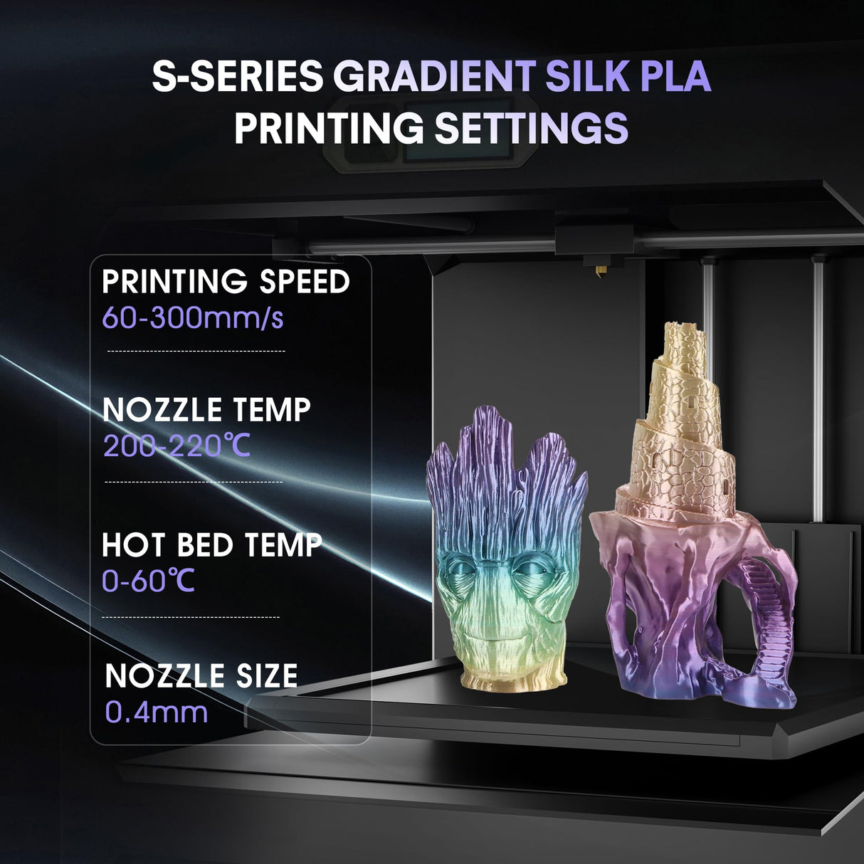 2024 Upgrade S-Series Silk PLA 3D Printer Filament, Shiny Multicolor Rainbow PLA Filament 1.75mm, Spiral Random Change PLA 3D Printing Filament for Most FDM, Kingfisher +/-0.02mm, 1kg/2.2lb CmaCaiv