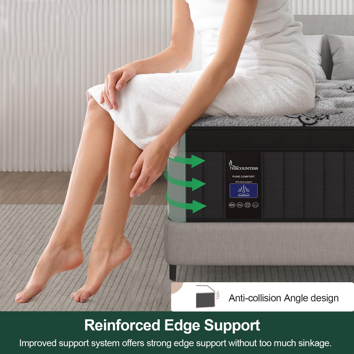 VISCOUNTESS Queen Mattress, 14 Inch Mattresses Euro Top Mattress Medium Firm for Back & Lumbar Support, Individual Pocket Spring Bed for Motion Isolation & Pressure Relief VISCOUNTESS