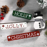 Christmas Decorations-4 PCS Wooden Block Sign-Classic Red White Green Christmas Ornaments for Home Shelf Mantel Fireplace Table Windowsill Decor Buttools