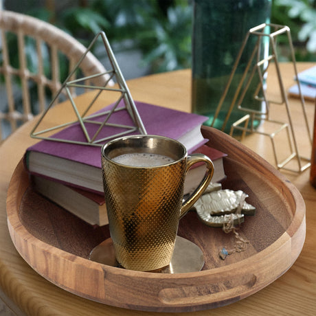 Acacia Wood Serving Tray with Handles - 17"x13" Round, Decorative Ottoman Tray for Living Room, Coffee Table, Breakfast in Bed, Candle Display KITEISCAT