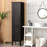 Tangkula Tall Bathroom Storage Cabinet, 5-Tier Wooden Freestanding Tower Cabinet, Narrow Storage Floor Cabinet w/ 2 Doors & Shelves for Bathroom Living Room Kitchen (Black) Tangkula