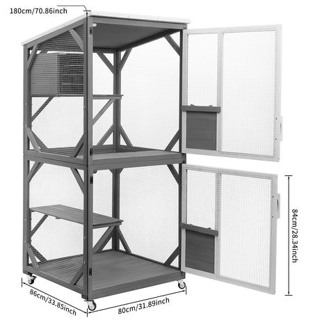 GEGURI Cat Catio Outdoor Cat Enclosure, Large Wooden Kitten Patio Indoor with Upgraded Resting Box, Waterproof Roof GEGURI