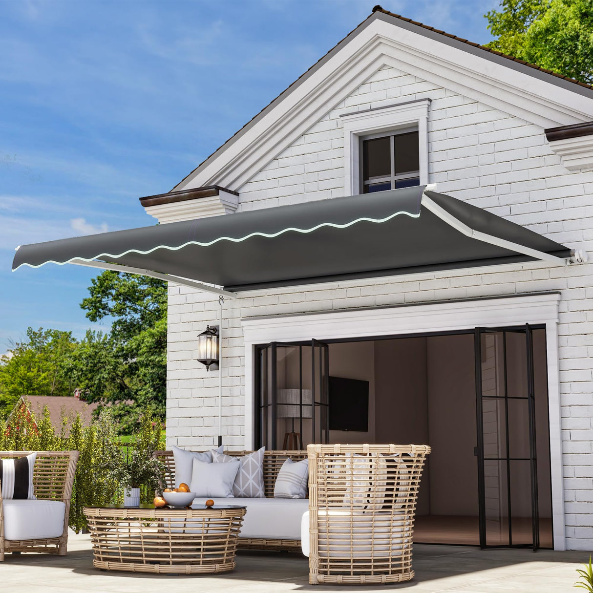 DWVO 13'×10' Patio Retractable Awning Outdoor Sun Shade Shelter Cover Awnings w/Manual Crank Handle for Deck, Backyard, Balcony, Garden, Shop, Restaurant DWVO