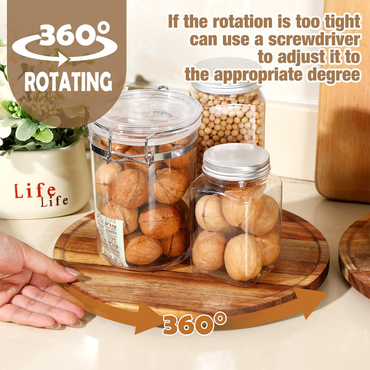 Kigley 4 Pcs Acacia Wood Lazy Susan Organizers Lazy Susan Turntable for Cabinet Non Skid Kitchen Tray for Counter Pantry Spice Salt Pepper Olive Oil Table Organization and Storage (10 Inch) Kigley