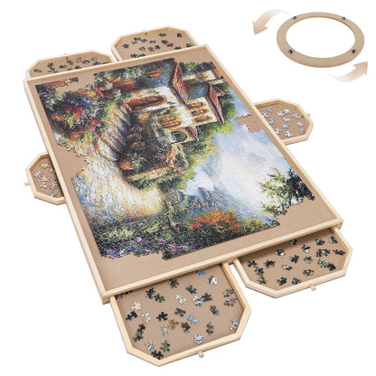 ITEFDTUTNE Rotating Jigsaw Puzzle Board with 6 Drawers and Cover, 35 "x 26" Wooden Puzzle Table for Puzzle Storage and Sorting, Portable Puzzle Enlightenment Board for Adults and Kids - 1500 Piece