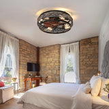 SHIHOT Low Profile Caged Ceiling Fans with Lights and Remote, Flush Mount Ceiling Fan with Light, Bedroom Fan, Small Industrial Black Ceiling Light Fixture, Reversible(Bulbs not Included) SHIHOT