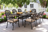 𝗔𝗶𝗹𝗶𝘀𝗺𝗮𝗶𝗹 𝟗 𝐏𝐢𝐞𝐜𝐞 Outdoor Dining Set Cast Aluminum Retro Patio Dining Set for 8 Includes 86.6’’ Rectangular Table and 8 Chairs with Cushion and Umbrella Hole for Patio Deck Garden Ailismail