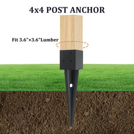 6 Pcs 4x4 Fence Post Anchor Ground Spike（Inner Size 3.6"x3.6" 16" Black Powder Coated–Mailbox Post Anchors, for Deck,Fence,Railing,Mailbox.. XIHUWZ