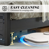 LUXOAK Farmhouse Queen Size Bed Frame with Sliding Barn Door Storage, 49" Tall Headboard Wood Bed Frame, Rustic Platform Bed Frame Wooden Slats & Metal Support, No Box Spring Needed, Deep Brown LUXOAK