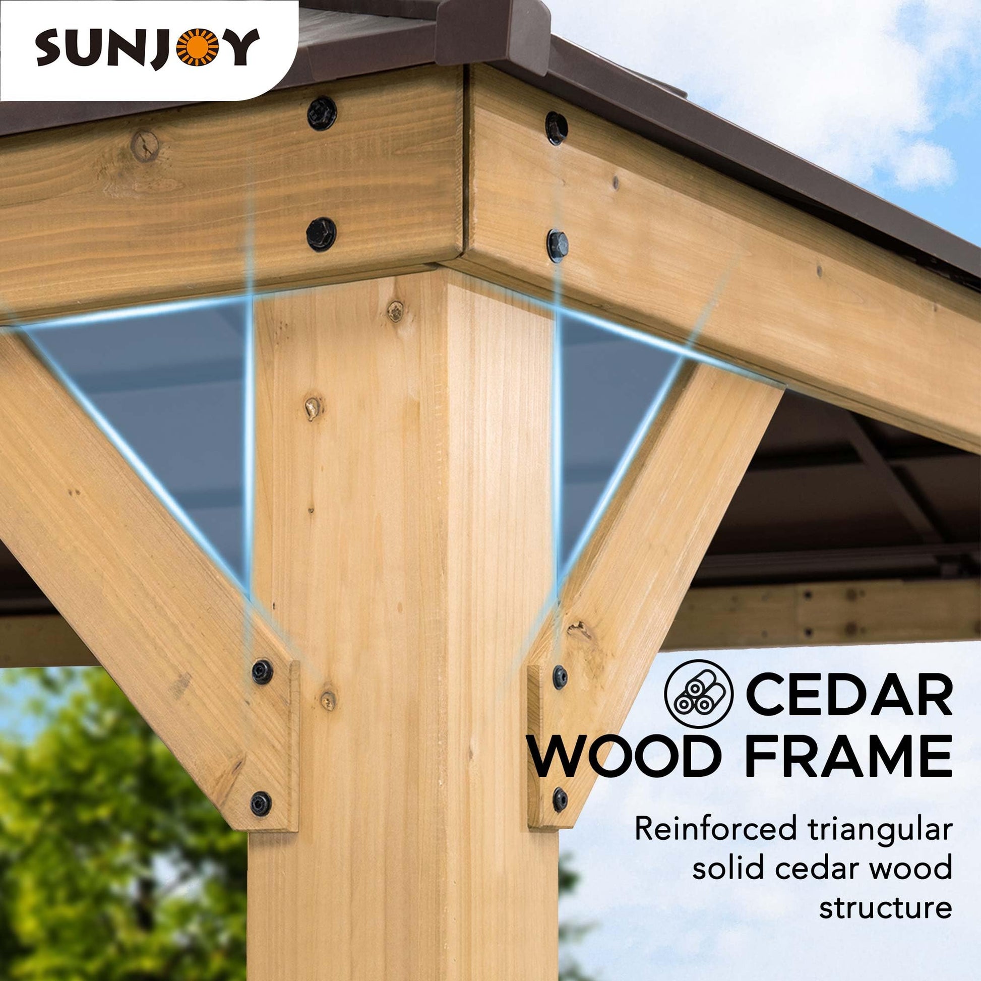 Sunjoy Hardtop Gazebo 13' X 15' Cedar Framed Wood Gazebo with Brown Double Steel Hardtop Roof Permanent Canopy for Garden, Backyard Shade… - WoodArtSupply