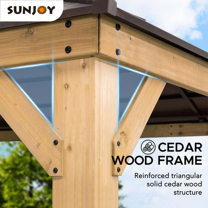 Sunjoy Hardtop Gazebo 13' X 15' Cedar Framed Wood Gazebo with Brown Double Steel Hardtop Roof Permanent Canopy for Garden, Backyard Shade… - WoodArtSupply