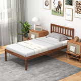 Giantex Wood Twin Bed Frame with Headboard, Mid Century Platform Bed with Wood Slat Support, Solid Wood Foundation, 12 Inch Height for Under Bed Storage, Easy Assemble, Walnut Giantex