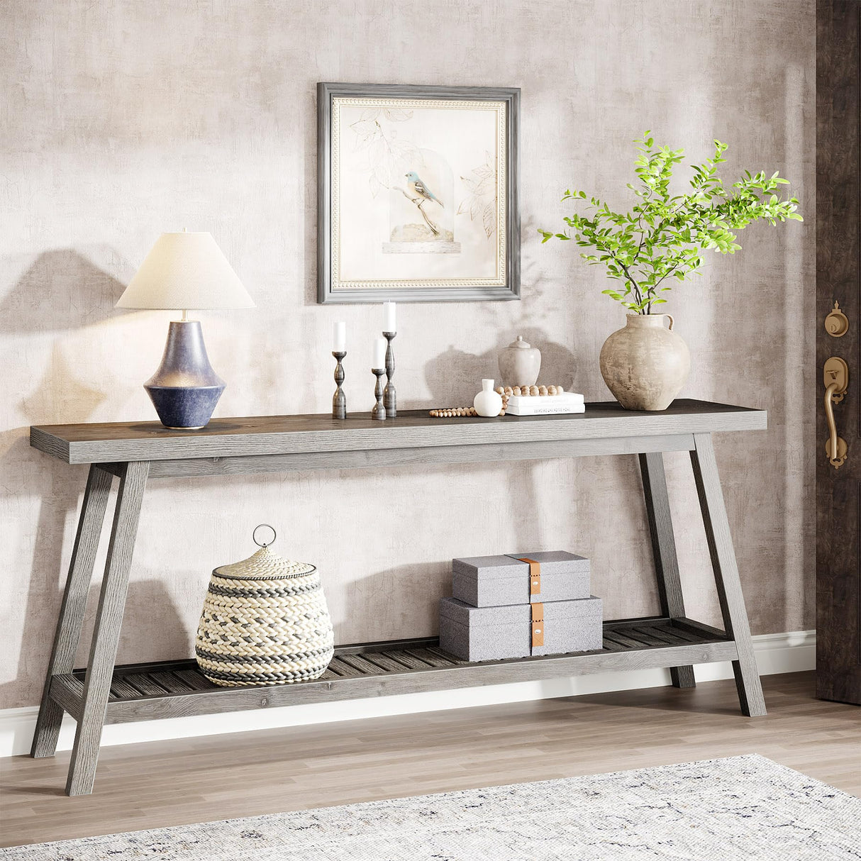 Tribesigns Farmhouse Console Entryway Table: 70.9 Inches Extra Long Console Table for Entryway, 2-Tier Narrow Wood Foyer Sofa Couch Table for Hallway, Entrance, Living Room, Grey Tribesigns