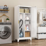 Metal Combination Cabinet, Wardrobe Closet Cabinets with Doors and Shelves, 71" Farmhouse Bedroom Armoire Closet with Hanging Rod and Clothing Shelf, White Steel Wardrobe Cabinet for Bedroom Bevivog