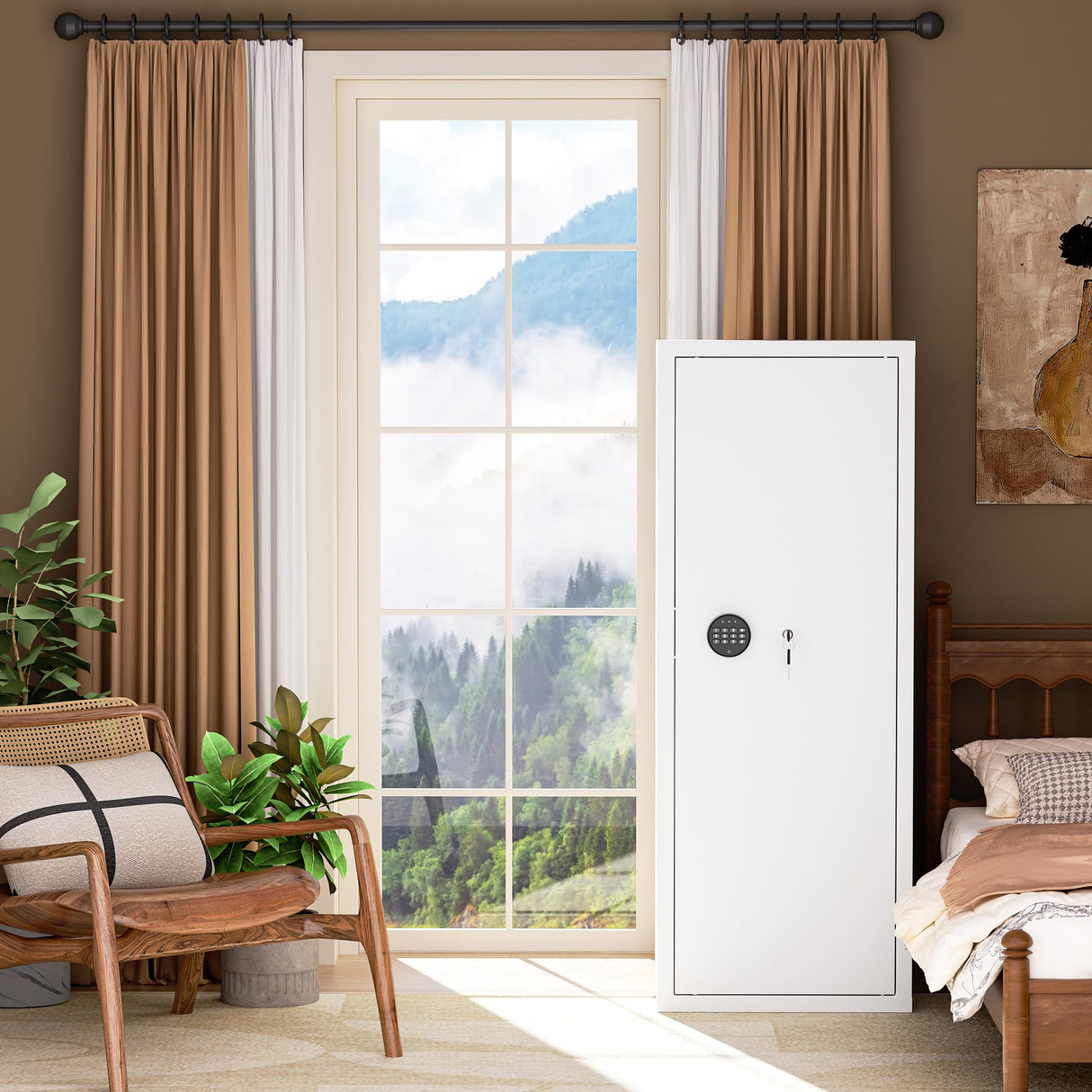 INTERGREAT 10-15 Rifle Gun Safe, Gun Cabinet for Home Rifle and Pistols with Digital Keypad and 4 Pistol Pockets, Quick Access Firearm Safes & Cabinets with Removable Shelf and Racks,White INTERGREAT