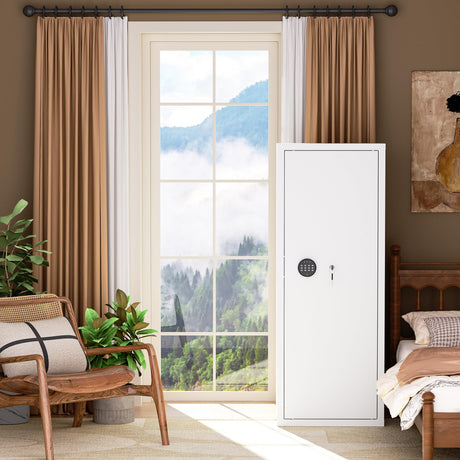 INTERGREAT 10-15 Rifle Gun Safe, Gun Cabinet for Home Rifle and Pistols with Digital Keypad and 4 Pistol Pockets, Quick Access Firearm Safes & Cabinets with Removable Shelf and Racks,White INTERGREAT