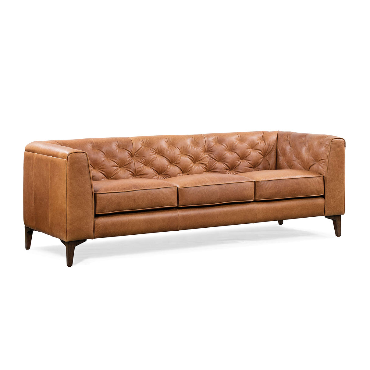 Poly & Bark Essex Leather Couch – 89-Inch Sofa with Tufted Back - Full Grain Leather Couch with Feather-Down Topper On Seating Surfaces – Vintage Pure-Aniline Italian Leather – Cognac Tan POLY & BARK
