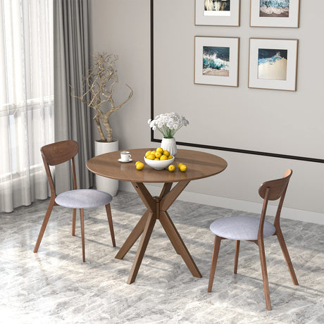 Giantex 3-Piece Dining Table and Chair Set, Wooden Kitchen Table Set, Farmhouse Round Kitchen Table and 2 Cushioned Dinette Chairs, Mid-Century Giantex