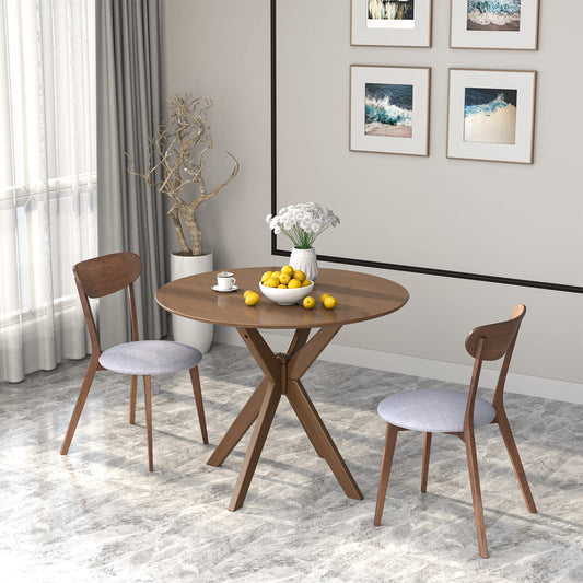 Tangkula 3-Piece Dining Table and Chair Set, Round Wooden Dining Set with Cushioned Chairs, Mid-Century Farmhouse Table and Chair Set for Kitchen and Living Room - WoodArtSupply