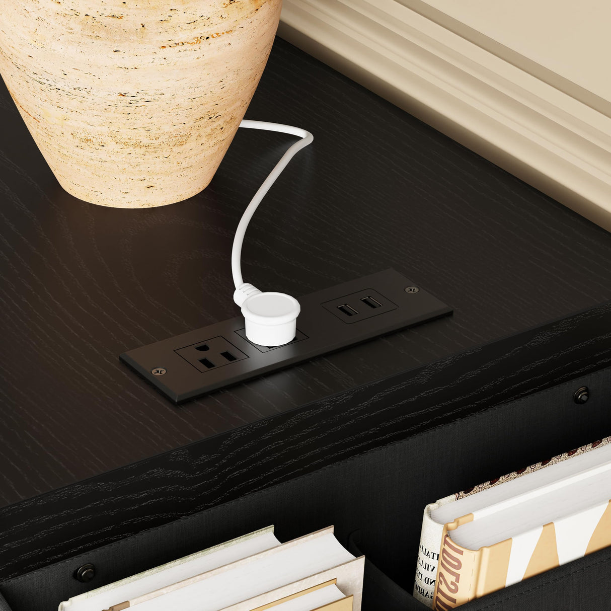 LIKIMIO Dresser for Bedroom 6 Drawer with Charging Station, TV Stand Storage Chest of Drawers for Living Room Hallway Entryway, MDF Board, 59 Inches Black LIKIMIO