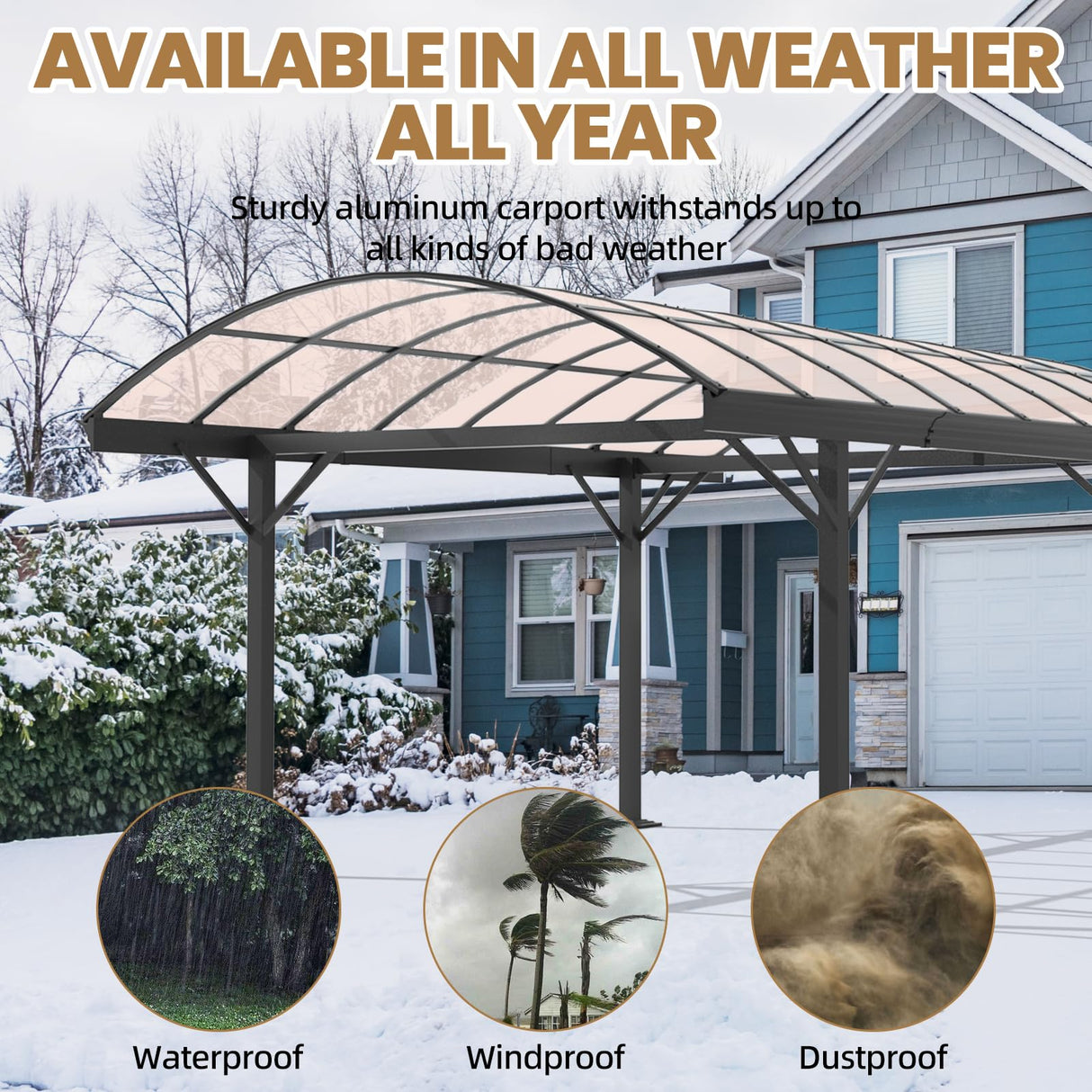 BUPPLEE Heavy Duty Metal Carport Kit 10 x 15 ft, Aluminum Carport with UV50+Resistant PC Sunlight Panels,Sturdy Metal Carports for Cars, Boats,Outdoor Storage Shed,Anti Rust Awning,Snow BUPPLEE