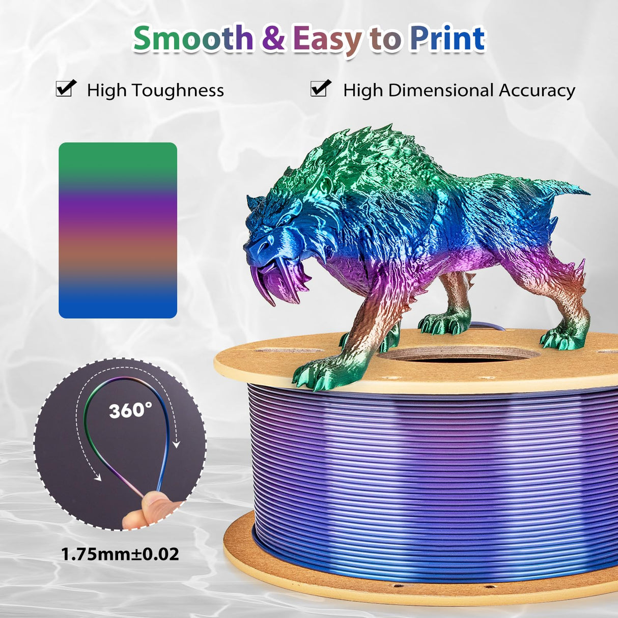 3Dgenius Silk Rainbow PLA Filament 1.75mm Silk PLA 3D Printer Filament Shiny Fast Color Changing Gradient Filament 3D Printing Filament Fit Most FDM Printers, 500g Spool(1.1lbs), Universe Series 3Dgenius