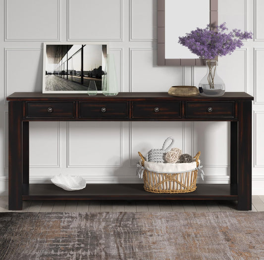 LKTART Solid Wood Console Table 63 in Sofa Table with Storage Drawers and Bottom Shelf Farmhouse Entryway Table for Hallway Foyer Sofa Couch Table - WoodArtSupply