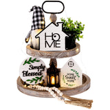 10 Pcs Farmhouse Tiered Tray Decor Rustic Wooden Home Decor Wood Bead Garland Sweet Wooden Sign with Artificial Succulents Plants Mini Candle Lantern for Farmhouse Home Kitchen(Tray Not Included) ARCHCRTC