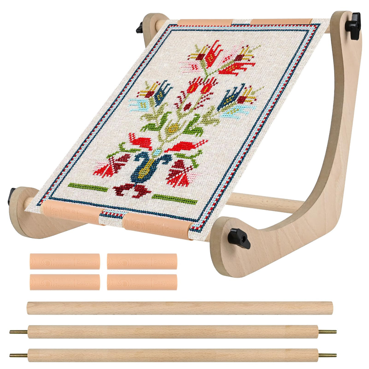 Embroidery Table Stand - Adjustable Cross Stitch Hoop Stand, Wood Embroidery Hoop Stand for Lap or Table, Cross Stitch Frame with 2 Sizes Rod embhand