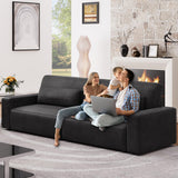 HIFIT 105" Black Faux Leather Sofa Couches for Living Room, Modern Comfy Couch with 28" Deep Seat & Fluffy Cushion, 4-Seater Home Sofa Living Room Furniture for Office with 2 Pillows, Solid Wood Frame HIFIT