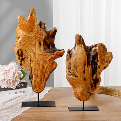 THY COLLECTIBLES Irregular Handcarved Root Wood Sculpture, Wood Tabletop Abstract Standing Sculpture for Home Decor Natural Edge Tabletop Statue (Small)